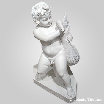Boy And Goose™ - marble white cherub and his goose