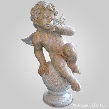 Butterfly Gone™ - travertine cherub and his buttefly