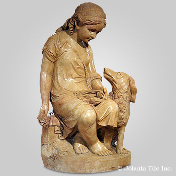 Girl With Pet Dog™ - marble yellow of a girl and her dog