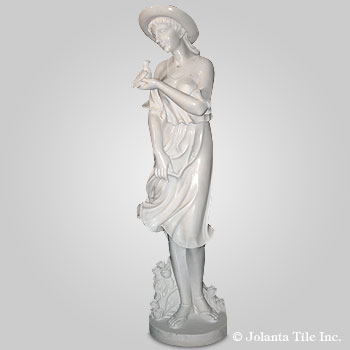 Girl With Pigeon™ - marble white traditional sculpture