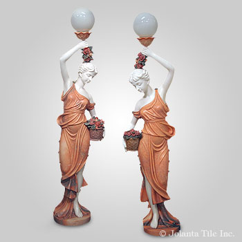 Spring Light™ - marble mutlicolor lamp post with lady holding basket decor